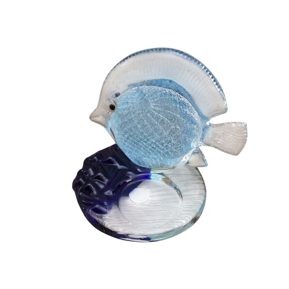 Vintage Partylite Blue Glass Fish Art Tea Light Candle Holder Decor
